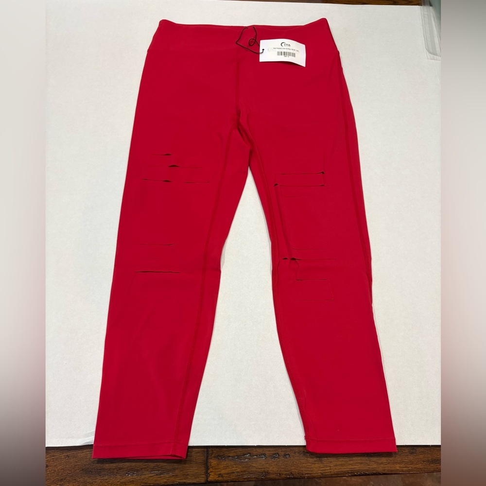Zyia Red Slashed Luxe high rise leggings 7/8 length 24” size 12 NWT